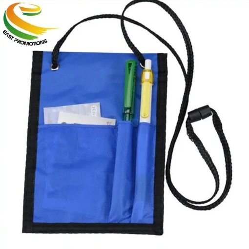Custom Polyester Badge Neck Wallet Passport Pouch Wallet with Pen Holder