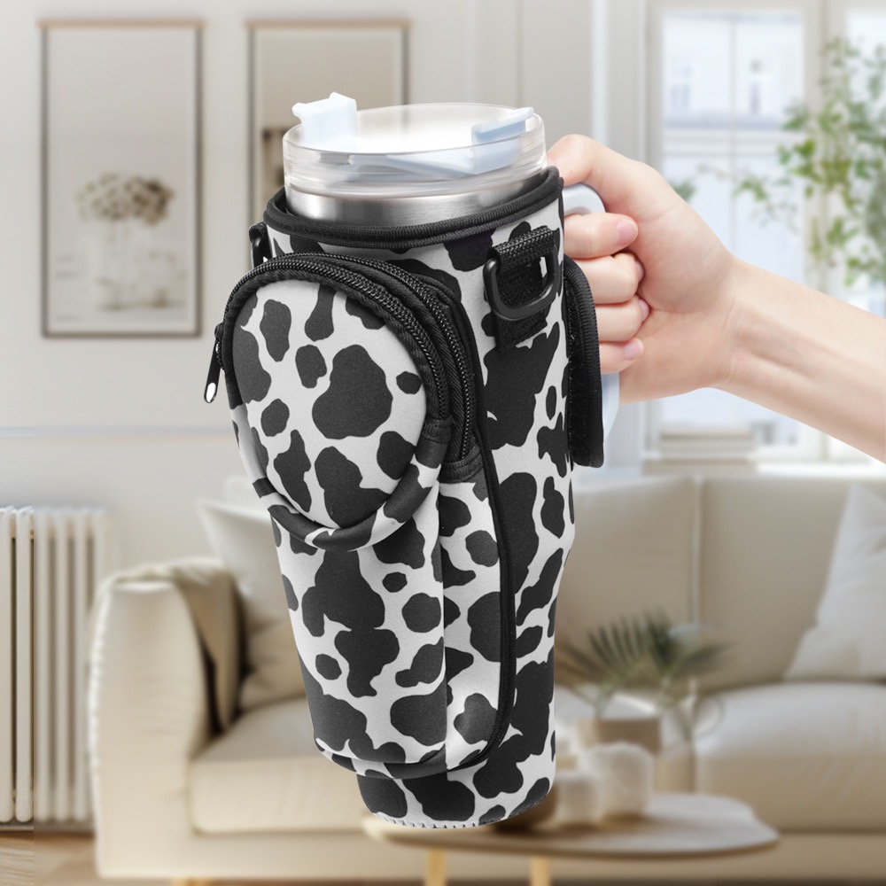 Neoprene Travel Water Bottle Strap Double Pouch Sleeve Bag for 40 OZ Tumbler Holder Insulation Protector Carrier