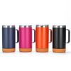 12oz 16oz Slim Stainless Steel Cork Bottom Wood Travel Coffee Tumbler Matte Black Mug With Sliding Lock Lid 
