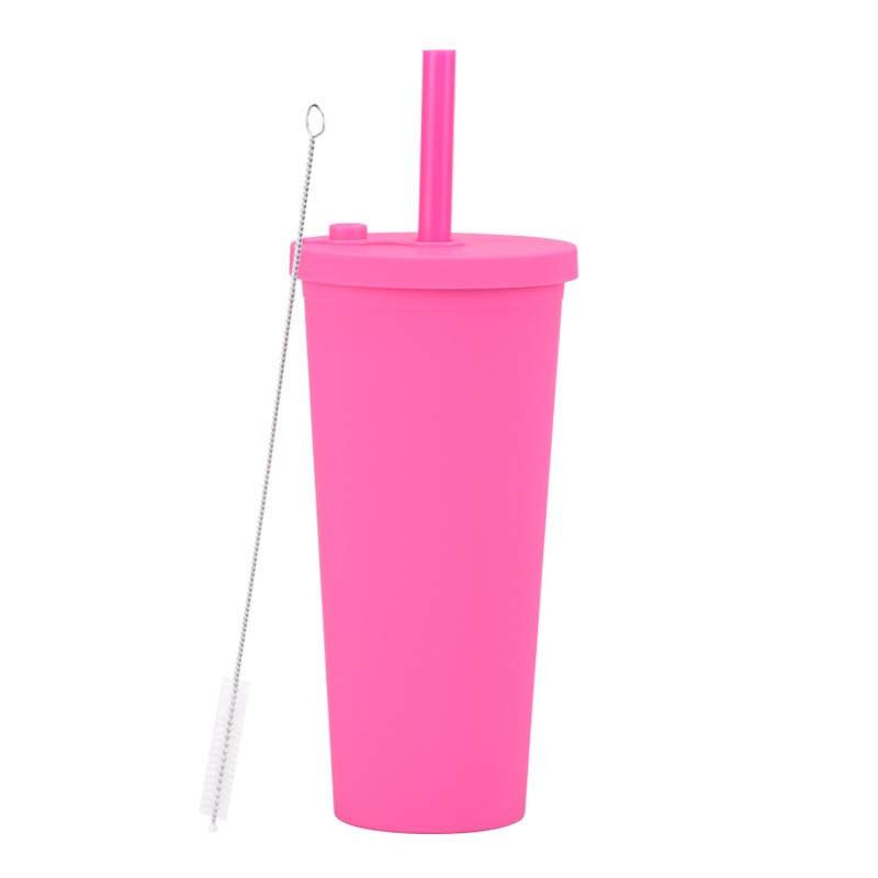  700ml Matte Pastel Colored Acrylic Tumblers Double Wall Plastic Tumblers With Straw