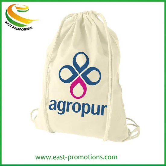 Customized Silk Screen Printing Cotton Drawstring Backpack Bag, Canvas Dust Bag for Promotion