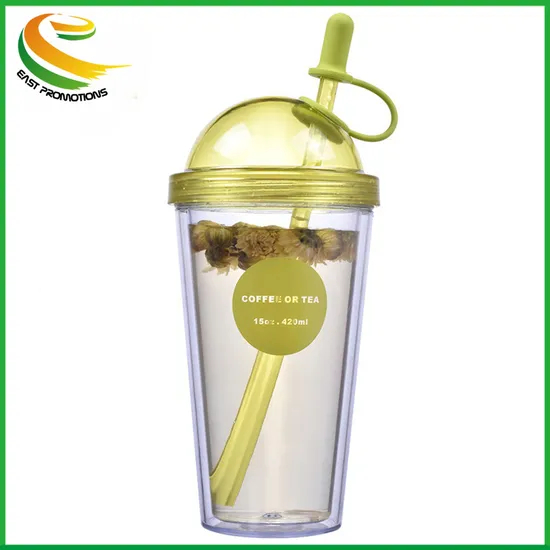 Wholesale Custom BPA Free 11oz 15oz 18oz Double Wall Clear Plastic Water Drinking Coffee Cup with Pet/PVC/Paper Insert Card