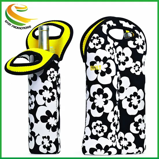 Customized Neoprene Double Wine Cooler Tote Bags Bottle Sleeve with Carrying Handle