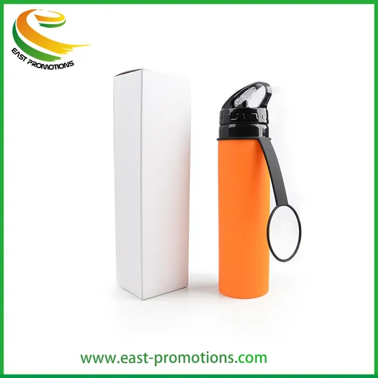 Custom Logo 600ml portable Soft Silicone Foldable Water Drinking Bottle for Outdoor Sports
