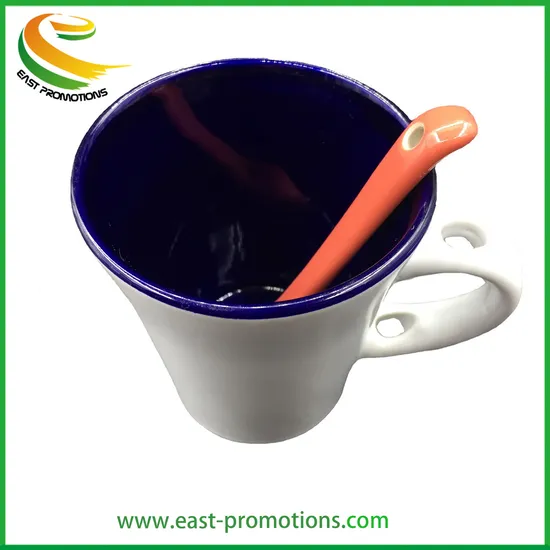 Factory Custom Promotional Sublimation Ceramic Coffee Mug with Spoon in Handle