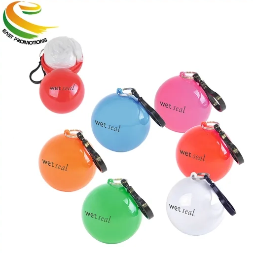 Outdoor Camping Keychain Portable Spherical Case Raincoat Plastic Ball Key Chain Disposable Rain Poncho