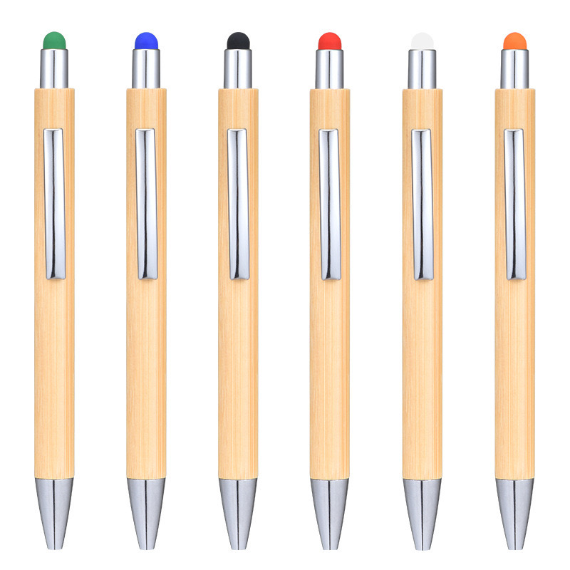 Custom Logo Laser Engrave Bamboo Pen Ballpoint Touch Screen Pen for Gifts