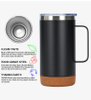 12oz 16oz Slim Stainless Steel Cork Bottom Wood Travel Coffee Tumbler Matte Black Mug With Sliding Lock Lid 