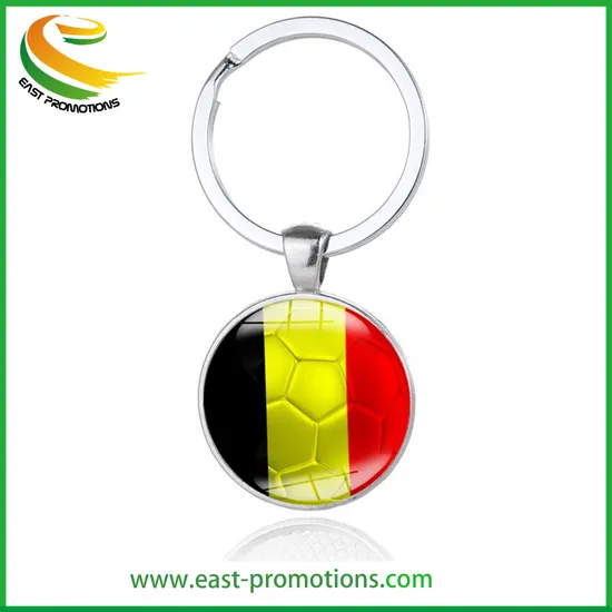 Hot Sale World Cup Football Keychain, Zinc Alloy Keyring Double Side with Glass Cover for Souvenir