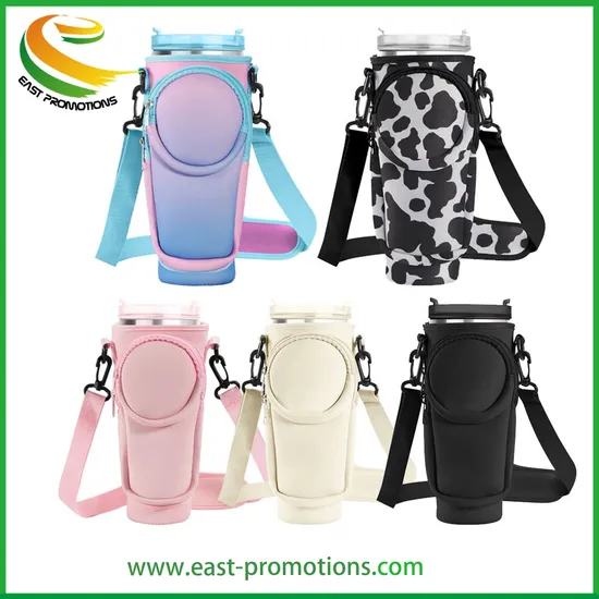 2024 New Design 40oz Neoprene Water Bottle Carrier Bag with Phone Pocket