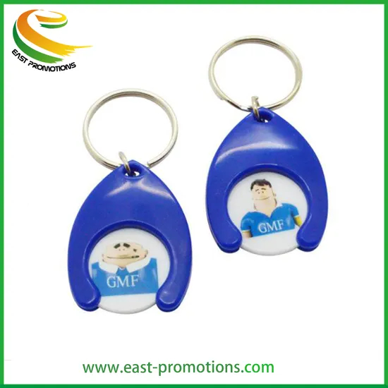 Custom Plastic Token Trolley Coin Keyring Coin Holder Keychain for Promotional Gifts