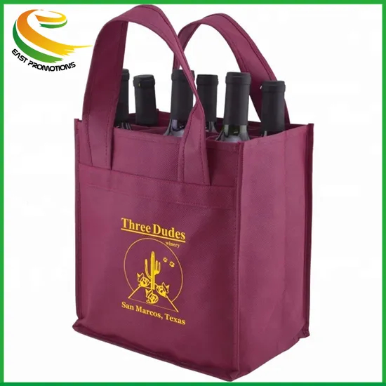 Custom Reusable 6 Bottle Non-Woven Wine Tote Shopping Bag for Beer Packing
