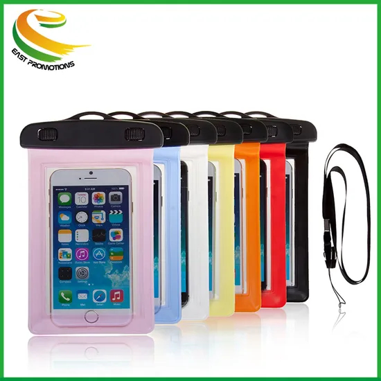 Custom Logo Printing Transparent Cell Phone Waterproof Pouch Bag with Lanyard for Outdoor Sports