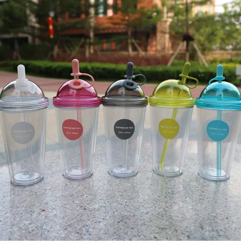 Wholesale Custom BPA Free 11oz 15oz 18oz Double Wall Clear Plastic Water Drinking Coffee Cup with Pet/PVC/Paper Insert Card