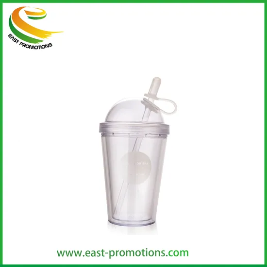 Wholesale Custom BPA Free 11oz 15oz 18oz Double Wall Clear Plastic Water Drinking Coffee Cup with Pet/PVC/Paper Insert Card