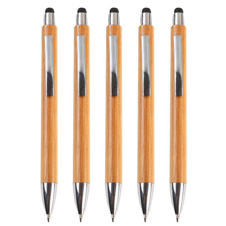 Custom Logo Laser Engrave Bamboo Pen Ballpoint Touch Screen Pen for Gifts