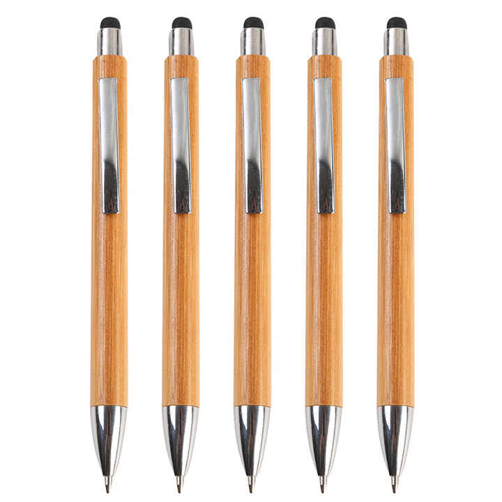 Custom Logo Laser Engrave Bamboo Pen Ballpoint Touch Screen Pen for Gifts