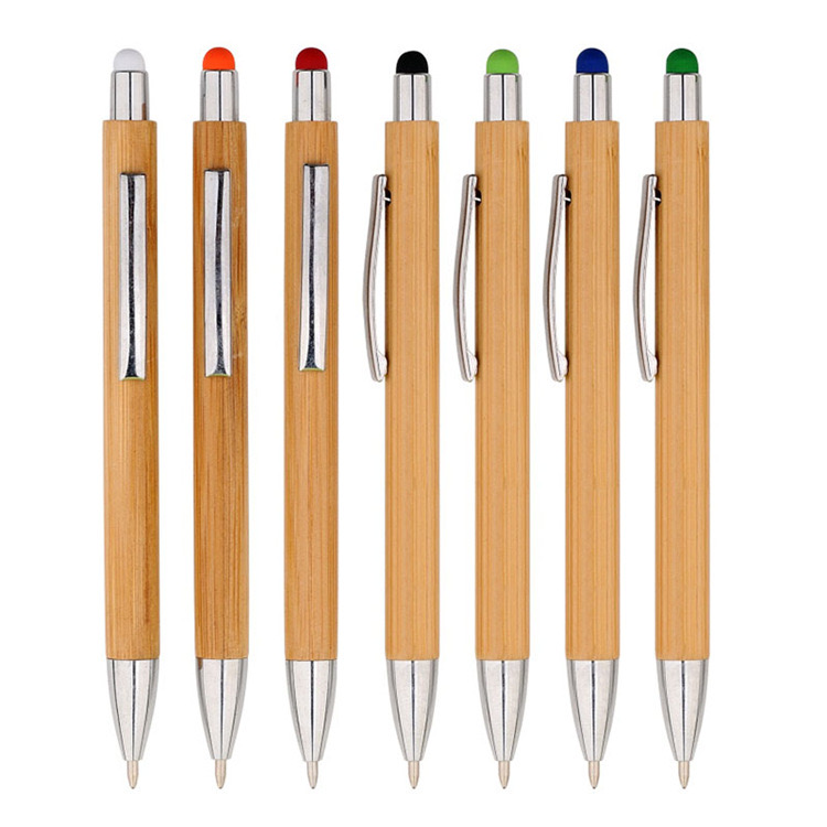 Custom Logo Laser Engrave Bamboo Pen Ballpoint Touch Screen Pen for Gifts
