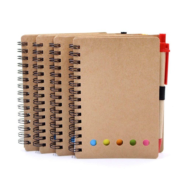 Personalized Eco Memo Sticky Notes Flag Small Notebook Kraft Paper Spiral Notepads with Pen