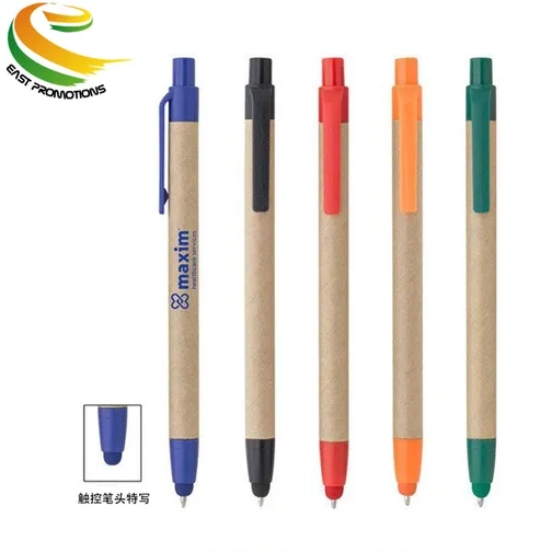Custom Promotional Recyclable Kraft Paper Tube Touch Screen Stylus Ballpoint Pen with Logo Printing
