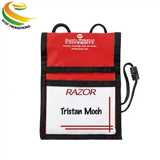 Custom Polyester Badge Neck Wallet Passport Pouch Wallet with Pen Holder