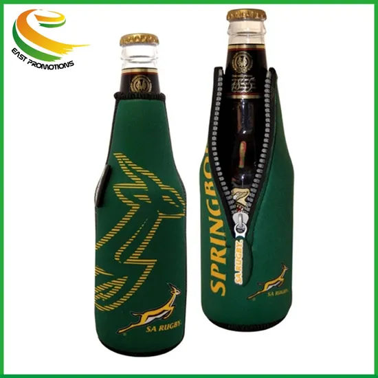 Multicolor Neoprene Insulated Beer Wine Bottle Cover with Handle and Zipper