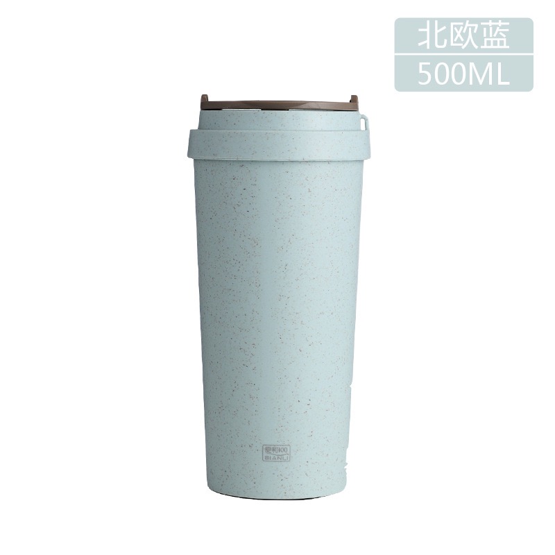 Biodegradable 16 Oz BPA Free Double Wall Insulated Coffee Mug Wheat Straw Cup With Handle Lid