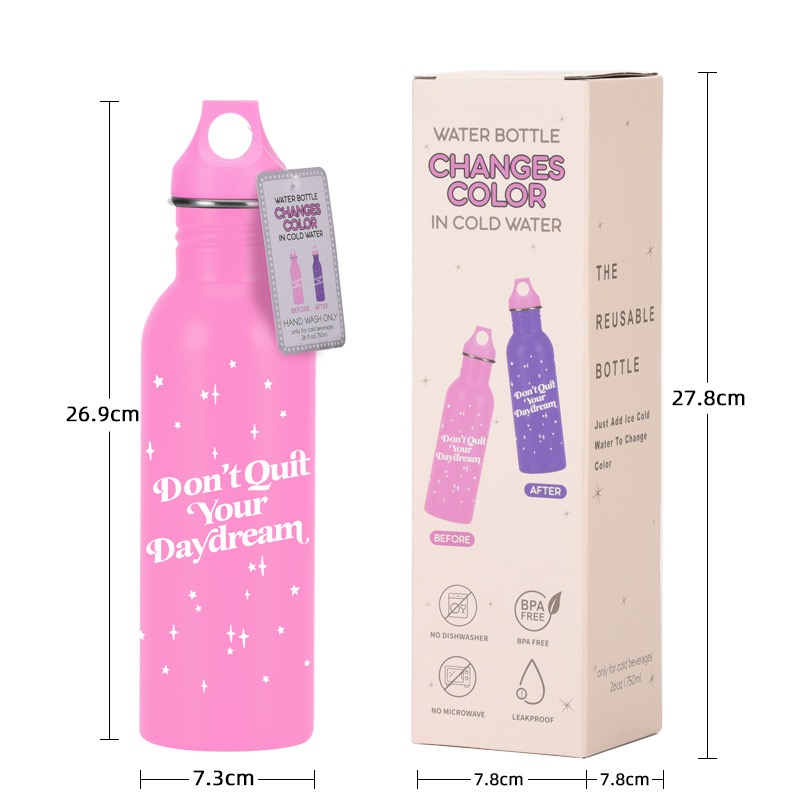 2025 New Temperature Color Change Single Wall Stainless Steel Metal Water Bottle