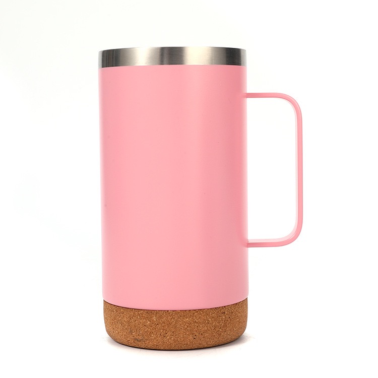 12oz 16oz Slim Stainless Steel Cork Bottom Wood Travel Coffee Tumbler Matte Black Mug With Sliding Lock Lid 