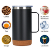 12oz 16oz Slim Stainless Steel Cork Bottom Wood Travel Coffee Tumbler Matte Black Mug With Sliding Lock Lid 