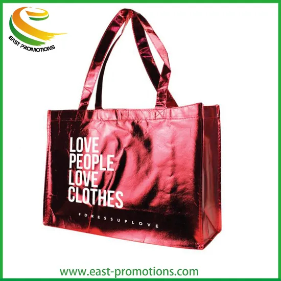 Custom Printed Laser Laminated Shopping Bag, PP Metallic Non Woven Handle Bag
