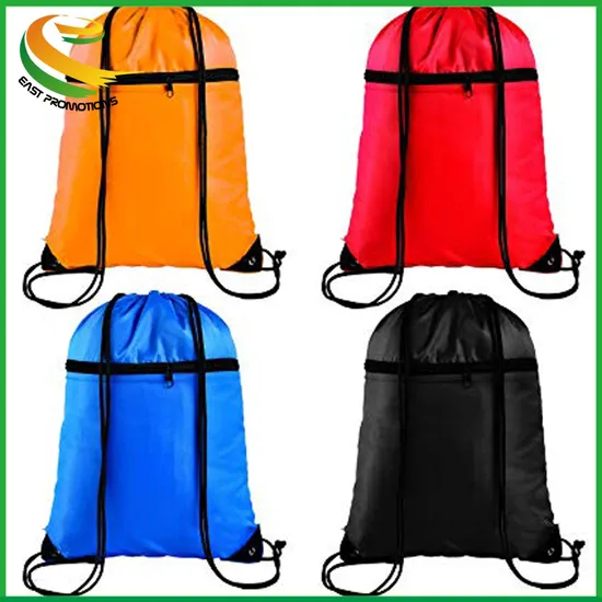 Drawstring Bag Backpack Rucksack Bags Gym Sport Zipped Pocket Travel Storage Backpack
