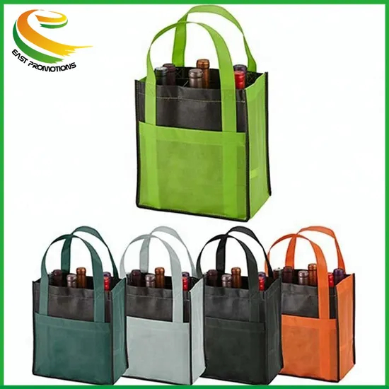 Custom Laminated 6 Bottle 80g Non Woven Wine Carrier Bag