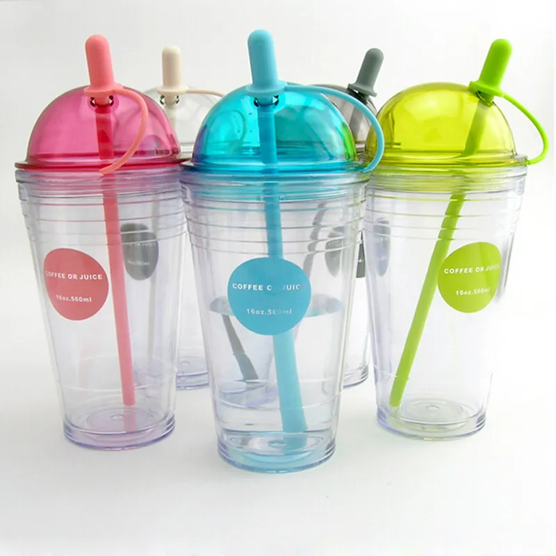 Wholesale Custom BPA Free 11oz 15oz 18oz Double Wall Clear Plastic Water Drinking Coffee Cup with Pet/PVC/Paper Insert Card