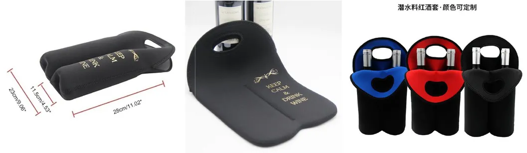 Customized Neoprene Double Wine Cooler Tote Bags Bottle Sleeve with Carrying Handle