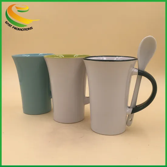 Factory Custom Promotional Sublimation Ceramic Coffee Mug with Spoon in Handle