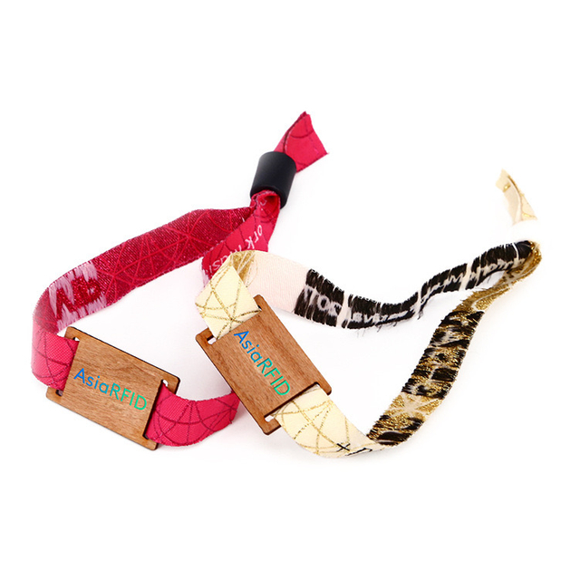 Custom Eco Friendly Wood NFC Woven Bracelet Wristband With Qr Code Custom Logo