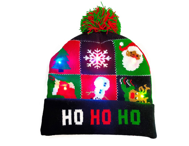 LED Light-Up Knitted Santa Christmas Hat Festive Gift for Adults & Kids' Winter Party Decoration