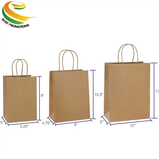 Customized Size Brown Kraft Paper Shopping Bags, Paper Carrier Bag with Twisted Handles for Packing