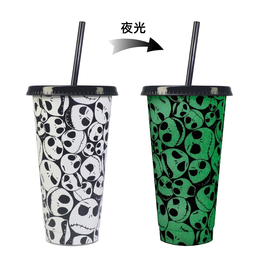 Color Changing Cups Glow in The Dark 24oz Reusable Plastic Drink Cups with Straw Lids