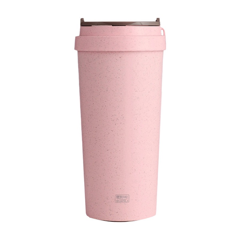 Biodegradable 16 Oz BPA Free Double Wall Insulated Coffee Mug Wheat Straw Cup With Handle Lid