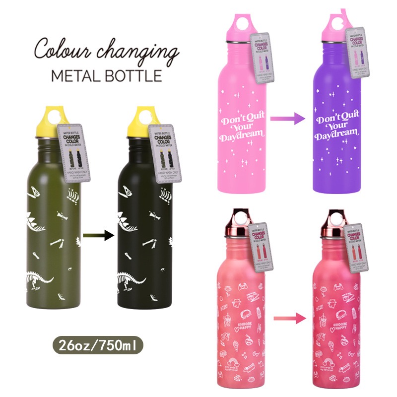 2025 New Temperature Color Change Single Wall Stainless Steel Metal Water Bottle