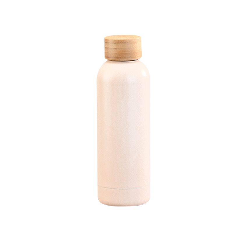 New Stainless Steel Sports Vacuum Insulated Flask Soft Touch Water Bottle with Wood Bamboo Lid 