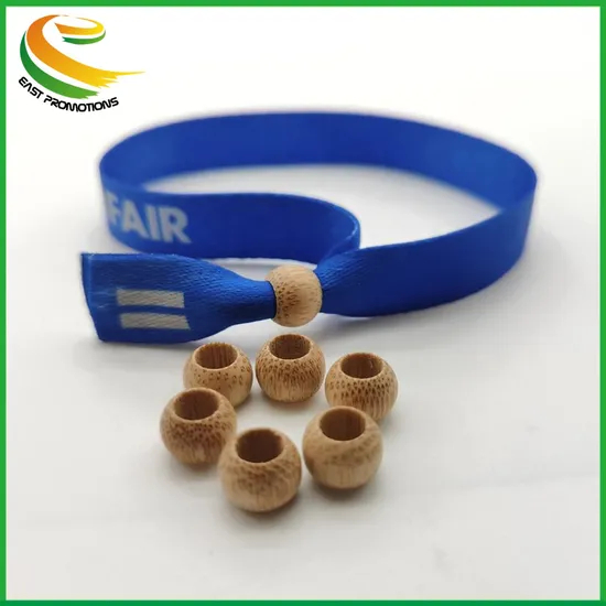 Factory Custom RPET Woven Cloth Wristbands Eco Friendly Bracelet with Wood Clasp
