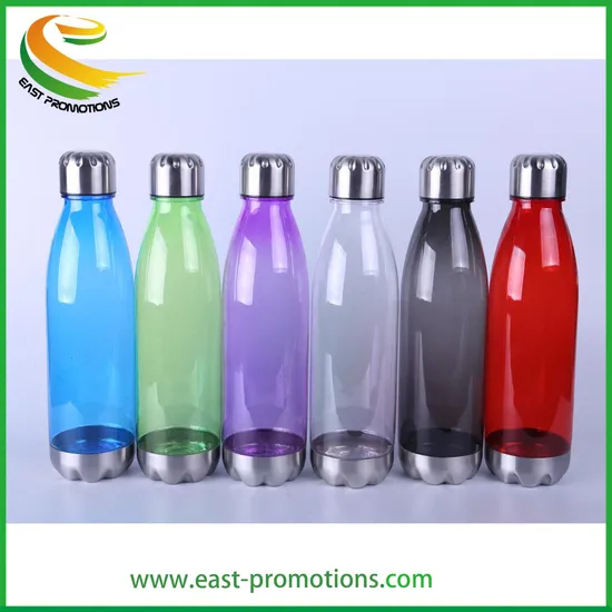 Customized Logo Printed 350ml-750ml Plastic Tritan Water Bottle with Stainless Steel Cap, Solid Color Coke Bottle / Sport Bottle