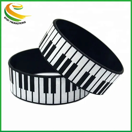 25PCS/Lot 1 Inch Wide Printed Wristband Piano Keys Silicone Rubber Bracelet for Music Concert