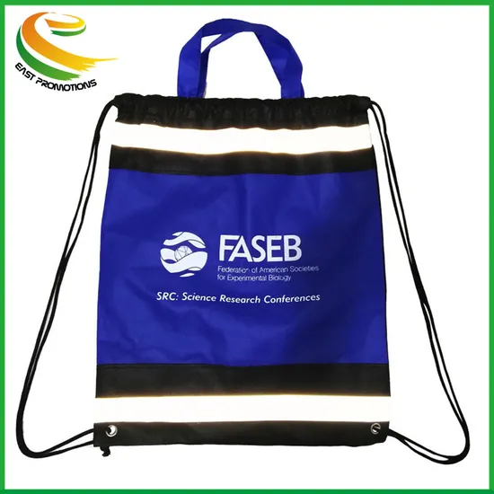 Customized Nylon Drawstring Backpack Sport String Gym Safety Bag with Reflective Band