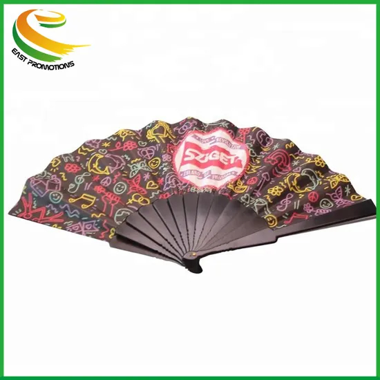 Custom Printed Polyester Fabric Plastic Promotion Hand Fan