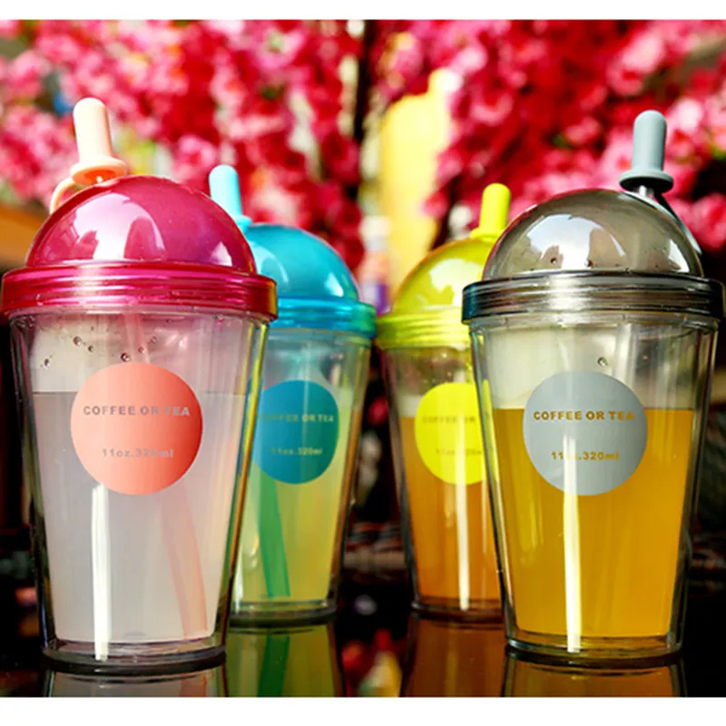 Wholesale Custom BPA Free 11oz 15oz 18oz Double Wall Clear Plastic Water Drinking Coffee Cup with Pet/PVC/Paper Insert Card