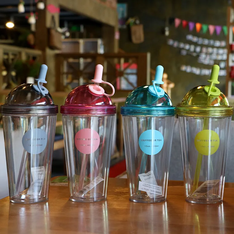 Creative Promotion Gift Juice Coffee Straw Clear Plastic Cup
